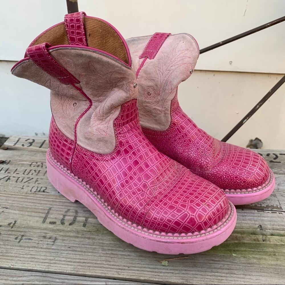 Girls Ariat Fatbaby pink crocodile cowgirl boots